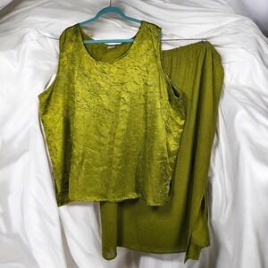Vintage Erika‎ Brooke Tank Top & Skirt Set Woman Plus Size 24 Green Crushed Look